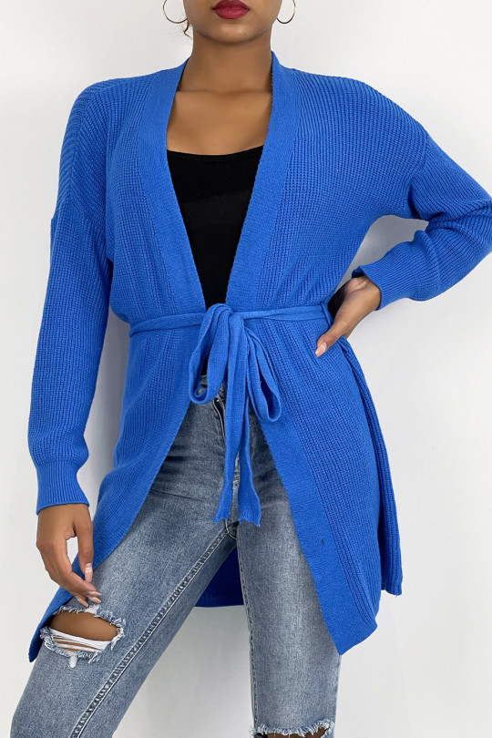 Fluid blue mesh cardigan to tie at the waist - 5