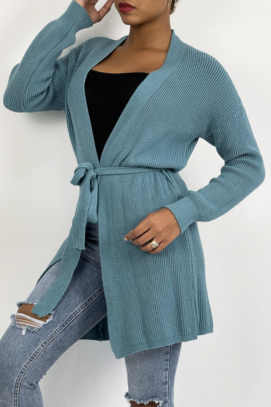 Vloeiend groen gebreid gilet om in de taille te strikken - 3 Vloeiend groen gebreid gilet om in de taille te strikken - 3