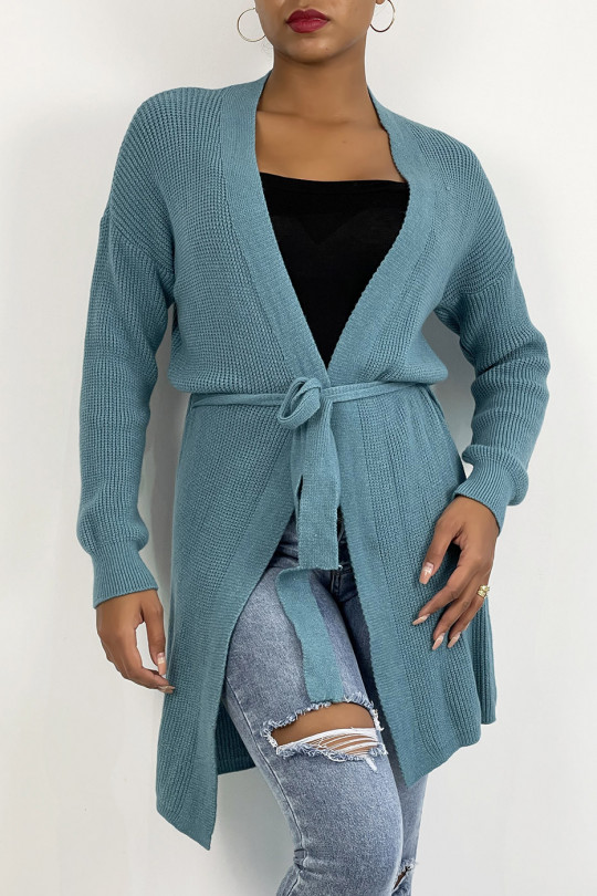 Vloeiend groen gebreid gilet om in de taille te strikken - 4 Vloeiend groen gebreid gilet om in de taille te strikken - 4