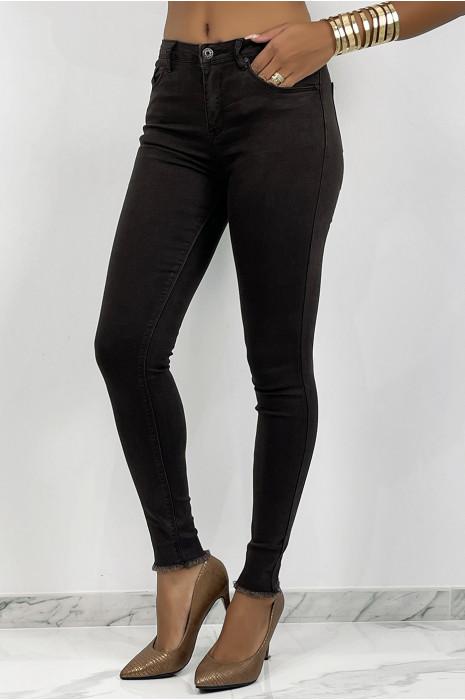 Jeans slim marron à détails déchiré en bas - 2