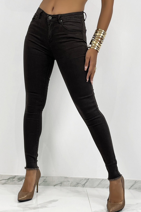 Brown slim jeans with ripped details at the bottom - 3