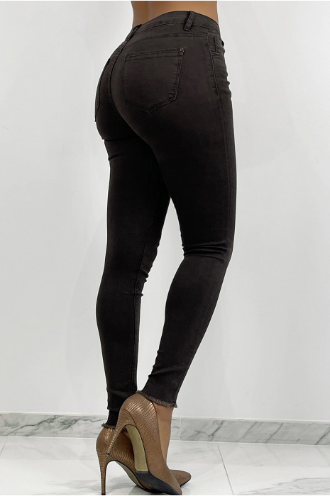 Brown slim jeans with ripped details at the bottom - 5