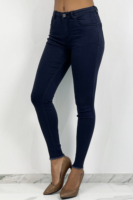 Navy blue slim jeans with ripped details at the bottom - 2