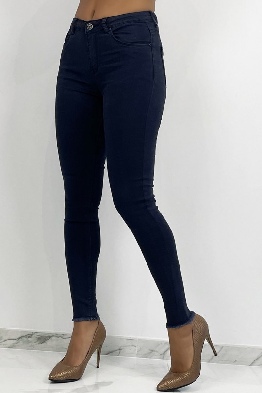 Navy blue slim jeans with ripped details at the bottom - 3