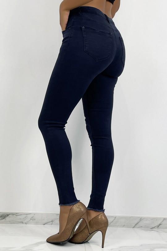 Jeans slim bleu marine à détails déchiré en bas - 4