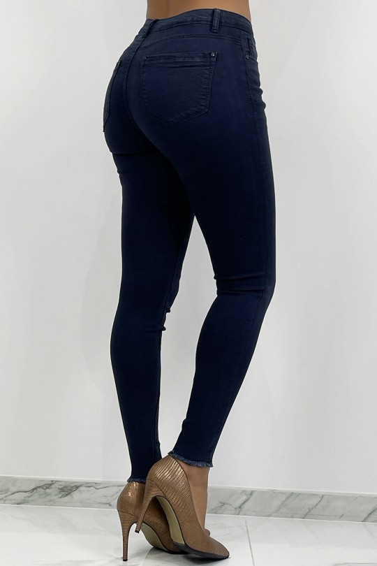 Jeans slim bleu marine à détails déchiré en bas - 5