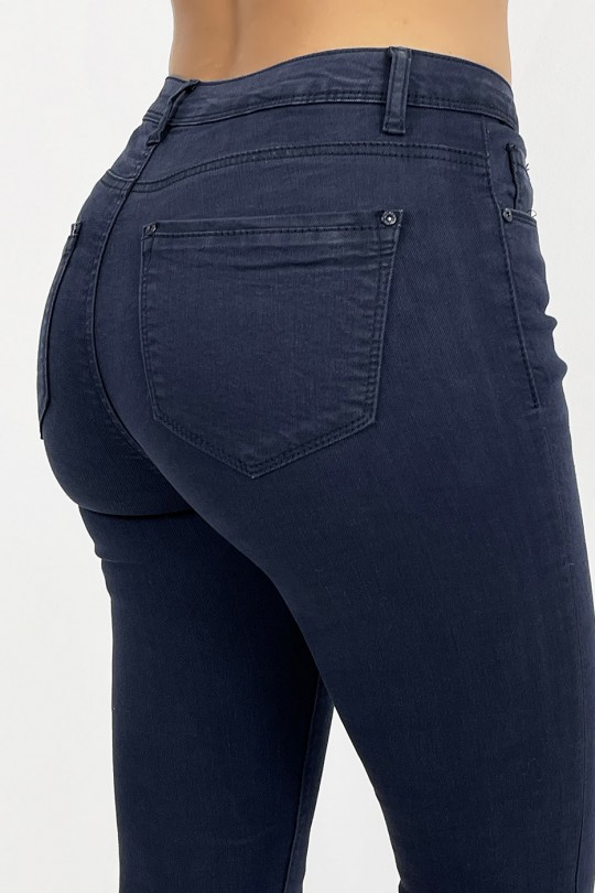 Navy blue slim jeans with ripped details at the bottom - 6