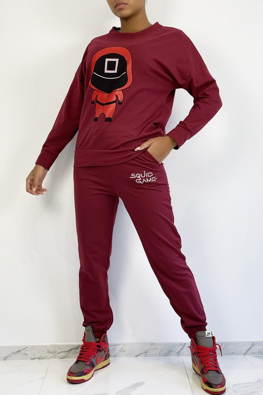 Burgundy jogging set with drawing and writing SQUID GAME - 1