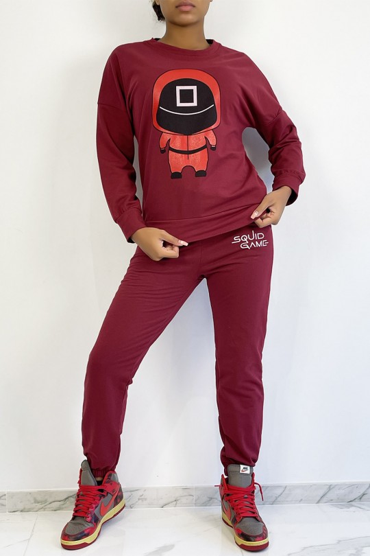 Burgundy jogging set with drawing and writing SQUID GAME - 2