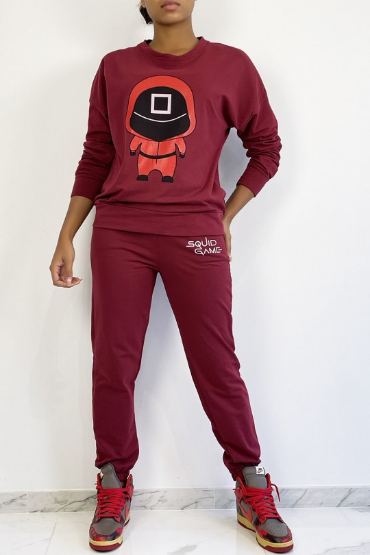 Burgundy jogging set with drawing and writing SQUID GAME - 3