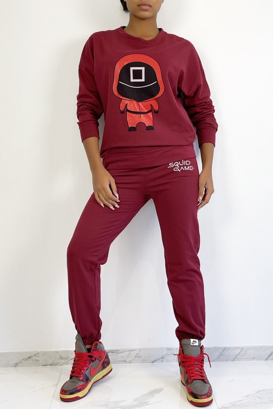 Burgundy jogging set with drawing and writing SQUID GAME - 4