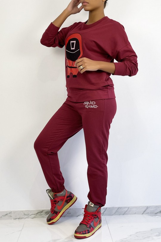 Burgundy jogging set with drawing and writing SQUID GAME - 5