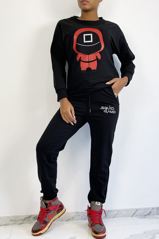 Ensemble jogging noir avec dessin et écriture SQUID GAME - 2