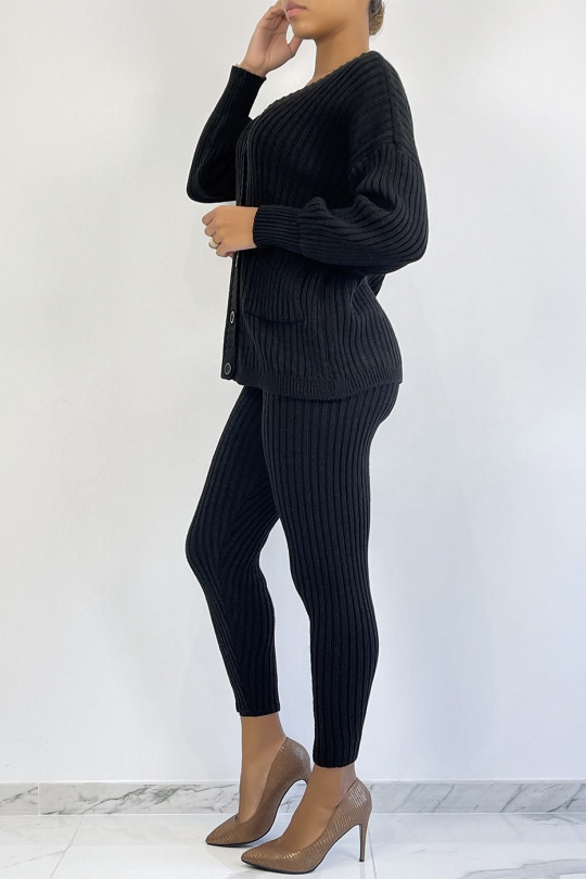 Ensemble gilet et pantalon noir en maille acrylique très tendance - 4