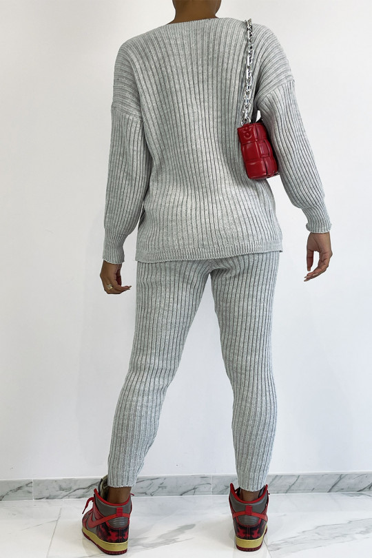 Ensemble gilet et pantalon gris en maille acrylique très tendance - 4
