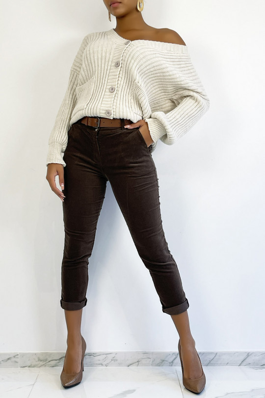 Burgundy velvet pants with pockets and belt - 1