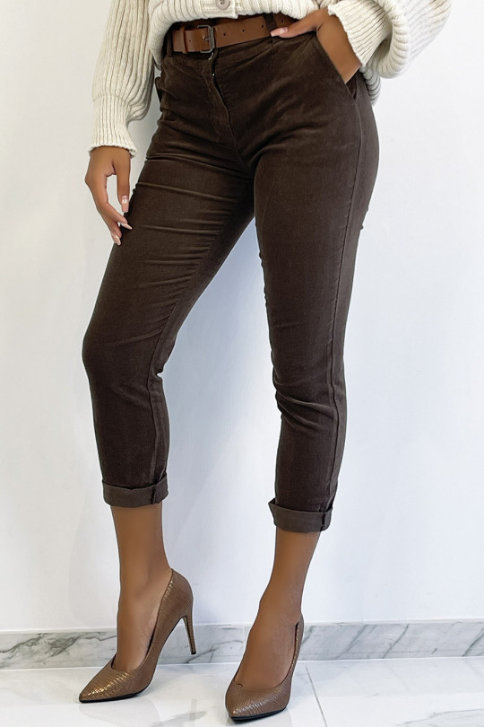 Burgundy velvet pants with pockets and belt - 2