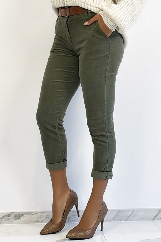 Pantalon en velours kaki avec poches et ceinture - 4 Pantalon en velours kaki avec poches et ceinture - 4