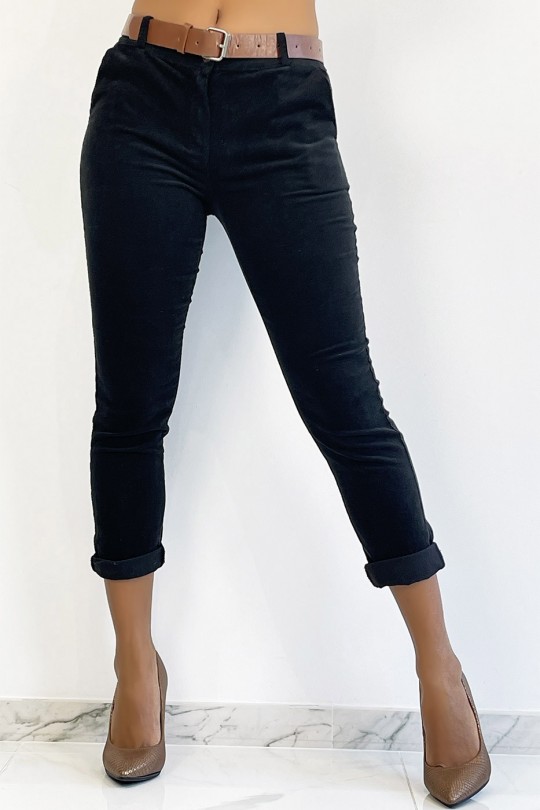 Pantalon en velours noir avec poches et ceinture - 4 Pantalon en velours noir avec poches et ceinture - 4