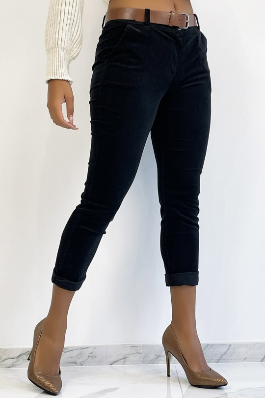 Pantalon en velours noir avec poches et ceinture - 7 Pantalon en velours noir avec poches et ceinture - 7