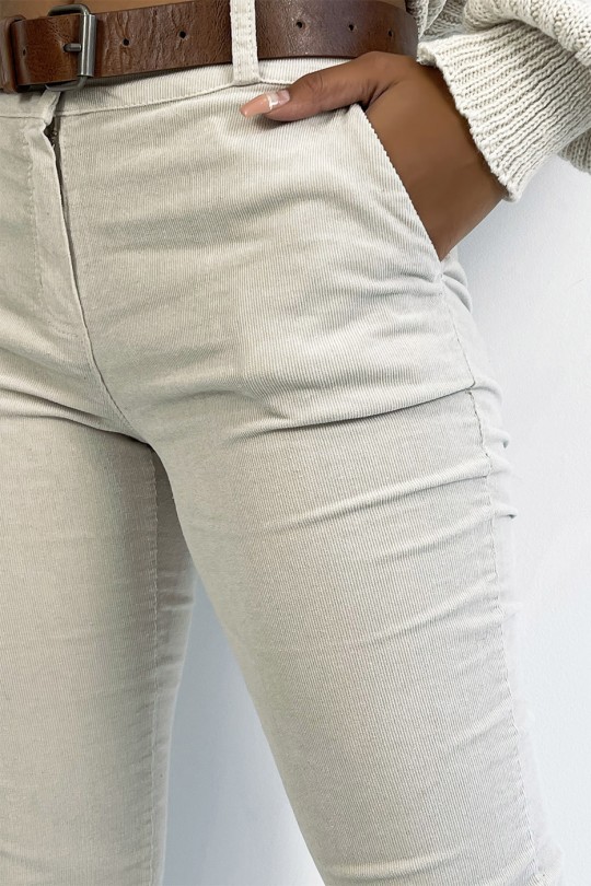 Pantalon en velours beige avec poches et ceinture - 6