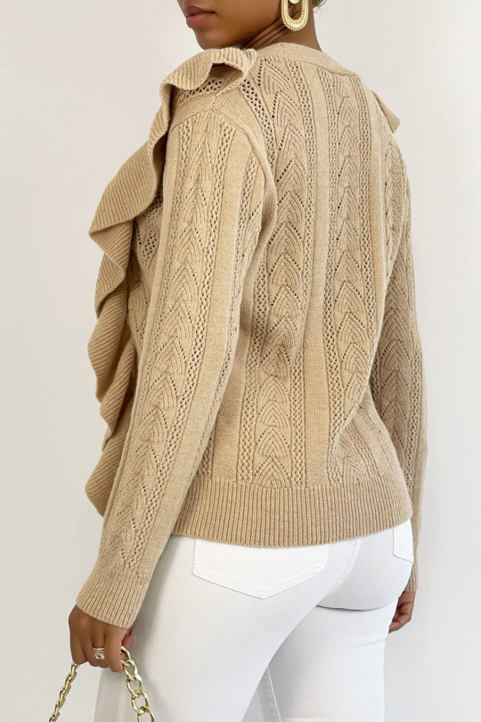 Gilet duveteux taupe très chic avec volant - 4