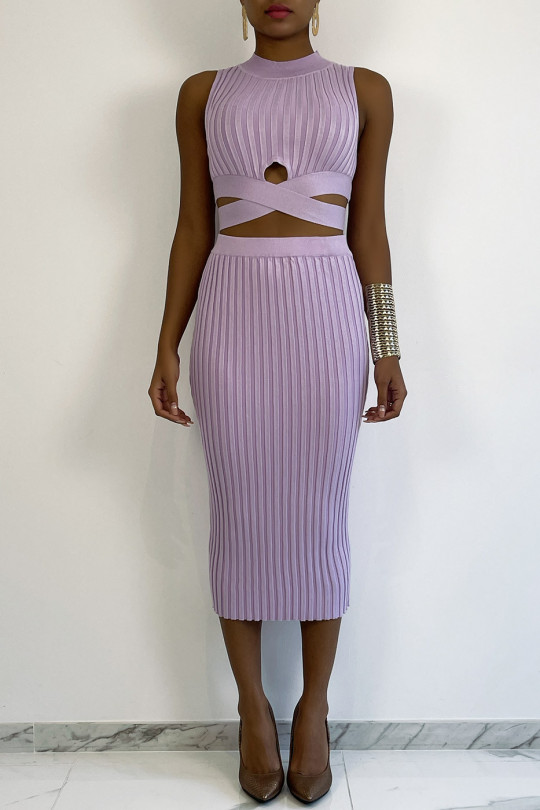 Long skirt and lilac bandage crop top set - 3