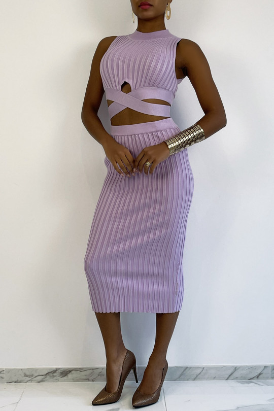 Long skirt and lilac bandage crop top set - 4