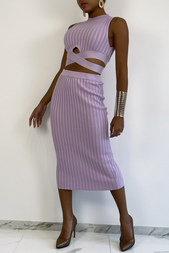 Long skirt and lilac bandage crop top set - 5