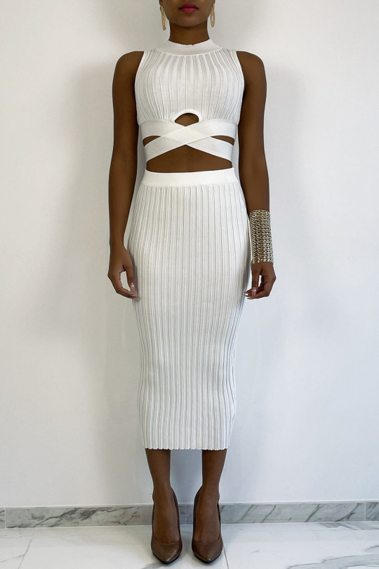Long skirt and white bandage crop top set - 1