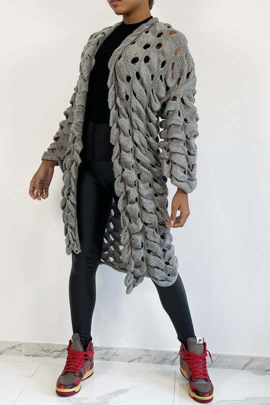 CaVZigan in very original large openwork knit gray - 1