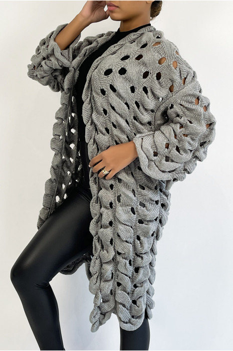 CaVZigan in very original large openwork knit gray - 2