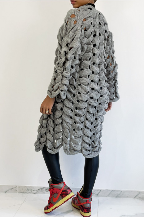 CaCCigan gris en grosse maille ajouré très original - 3