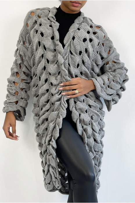 CaVZigan in very original large openwork knit gray - 5