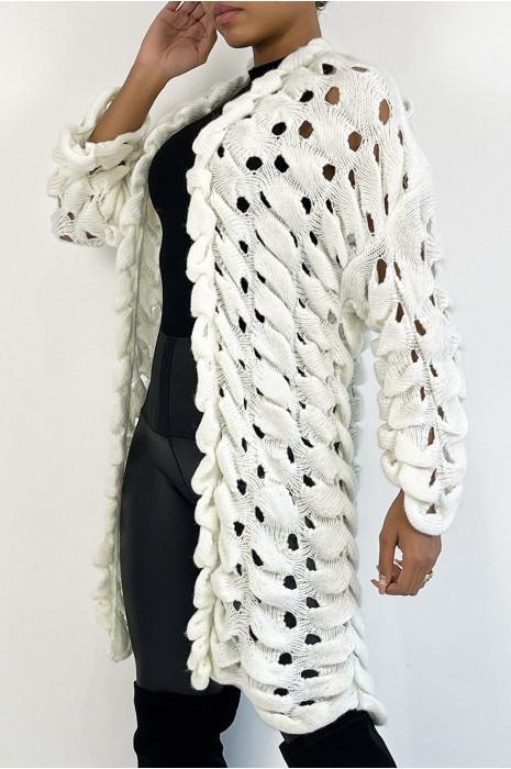 CaCZigan blanc en grosse maille ajouré très original - 3