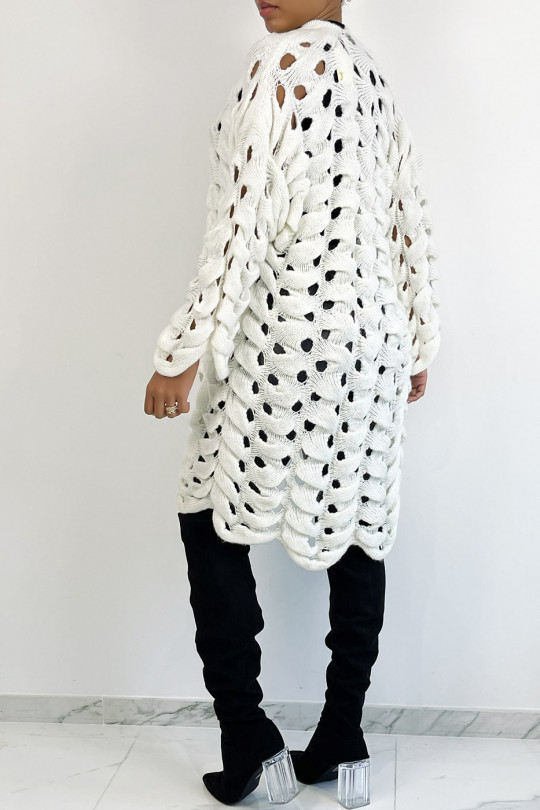 CaVZigan in very original large openwork knit white - 4