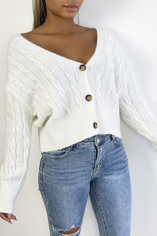 Classic cable knit cropped cardigan - 3