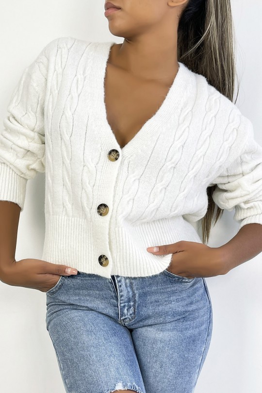 Classic cable knit cropped cardigan - 4