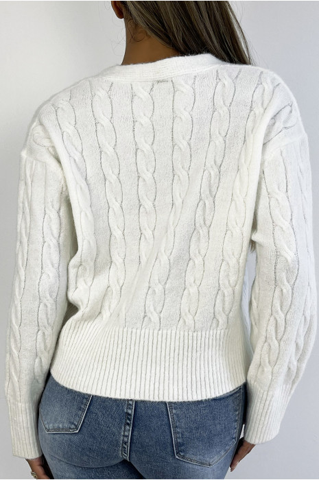 Classic cable knit cropped cardigan - 5