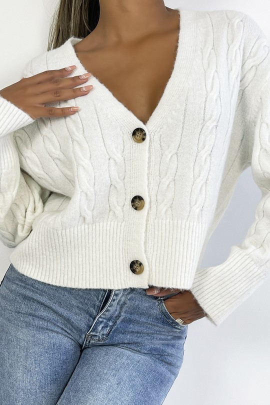 Classic cable knit cropped cardigan - 7