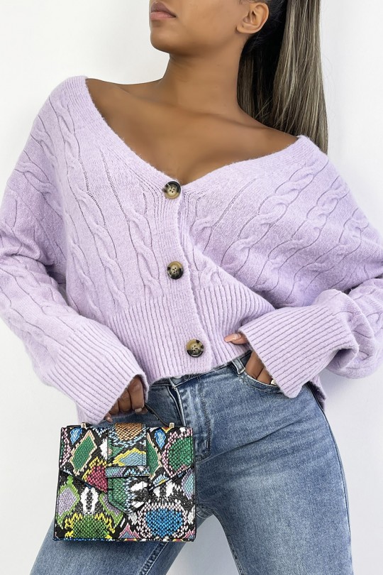 Classic lilac short cable knit cardigan - 1