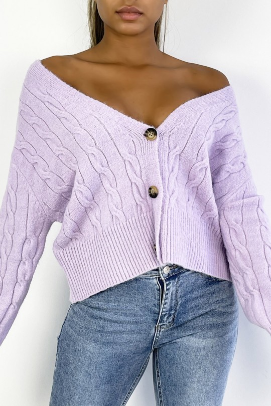 Classic lilac short cable knit cardigan - 2