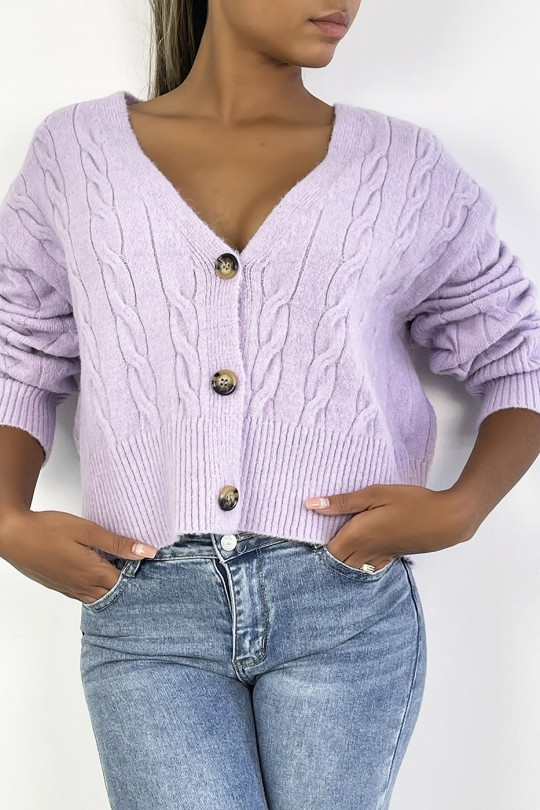 Classic lilac short cable knit cardigan - 3