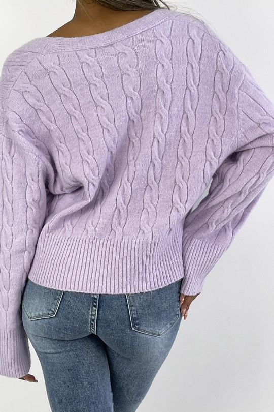 Classic lilac short cable knit cardigan - 4
