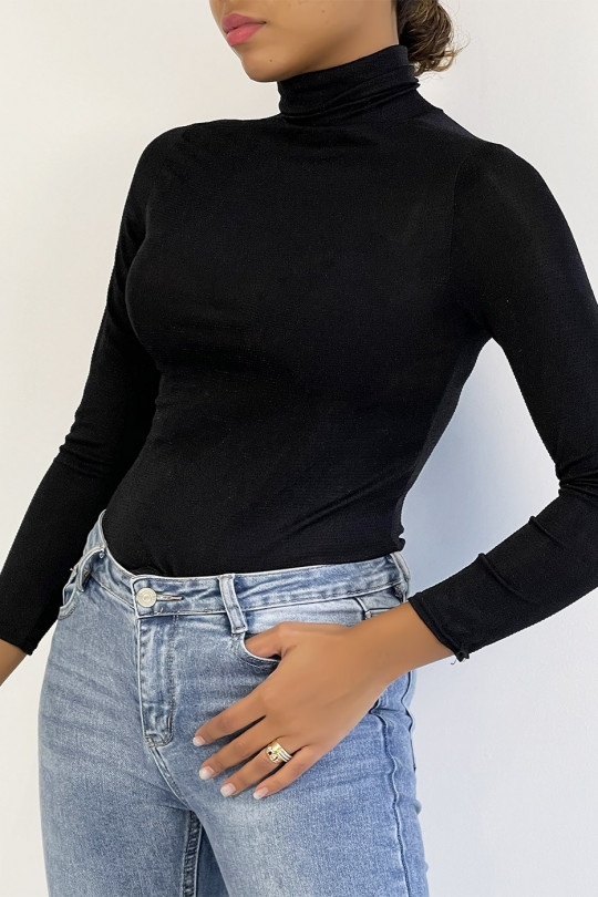 Black evening top with black sequins turtleneck with long sleeves. - 3