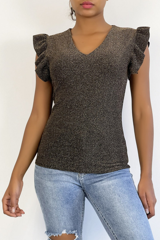 Sleeveless V-neck top with gold sequins and ruffles - 3