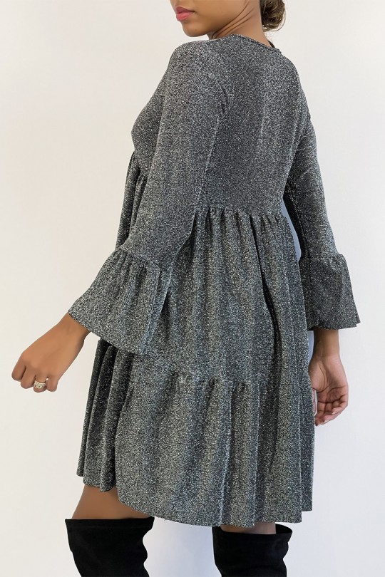 V-neck tunic dress with silver sequins and ruffles - 5