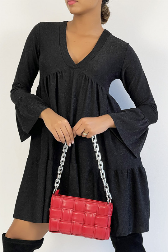 V-neck tunic dress with black sequins and ruffles - 2