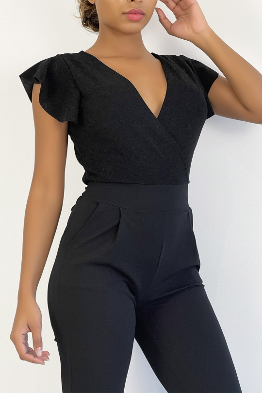 Black Sequin Bodycon Jumpsuit Wrap Top - 4