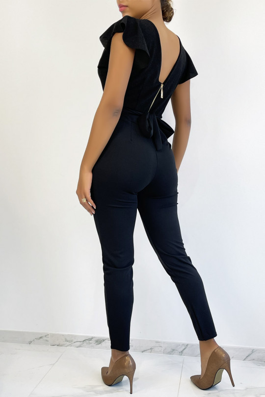 Zwarte bodycon jumpsuit met overslag en lovertjes - 5
